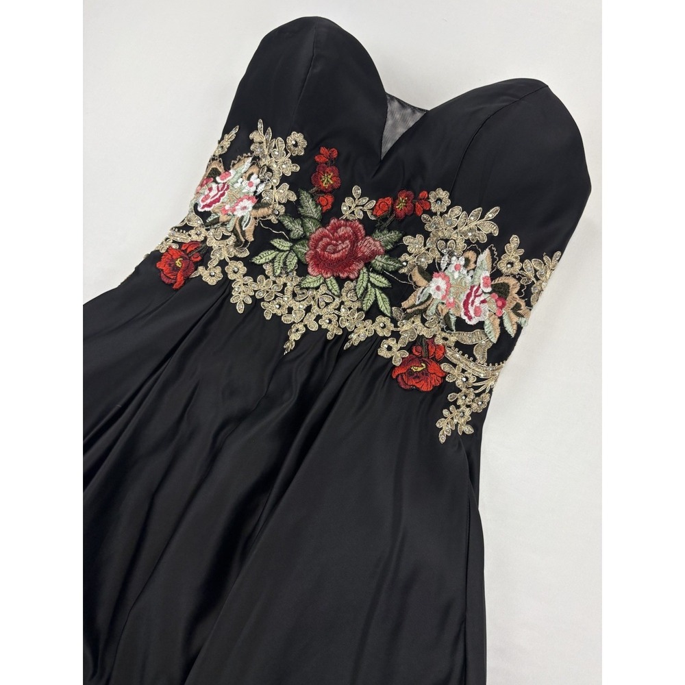 Blondie Nites Embroidered Corset Fit Flare Dress Sweetheart Gown Black. Size 9